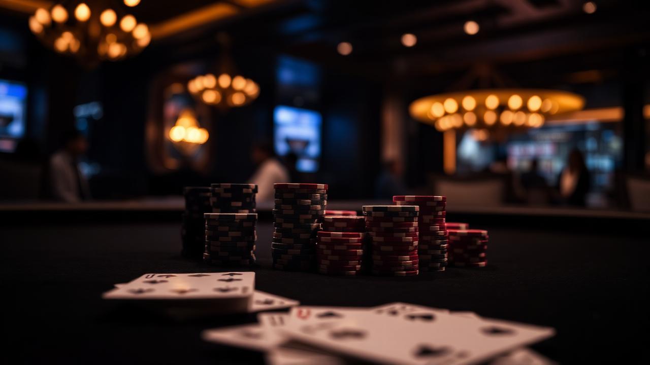 Sfeervol verlichte casinozaal in de avond